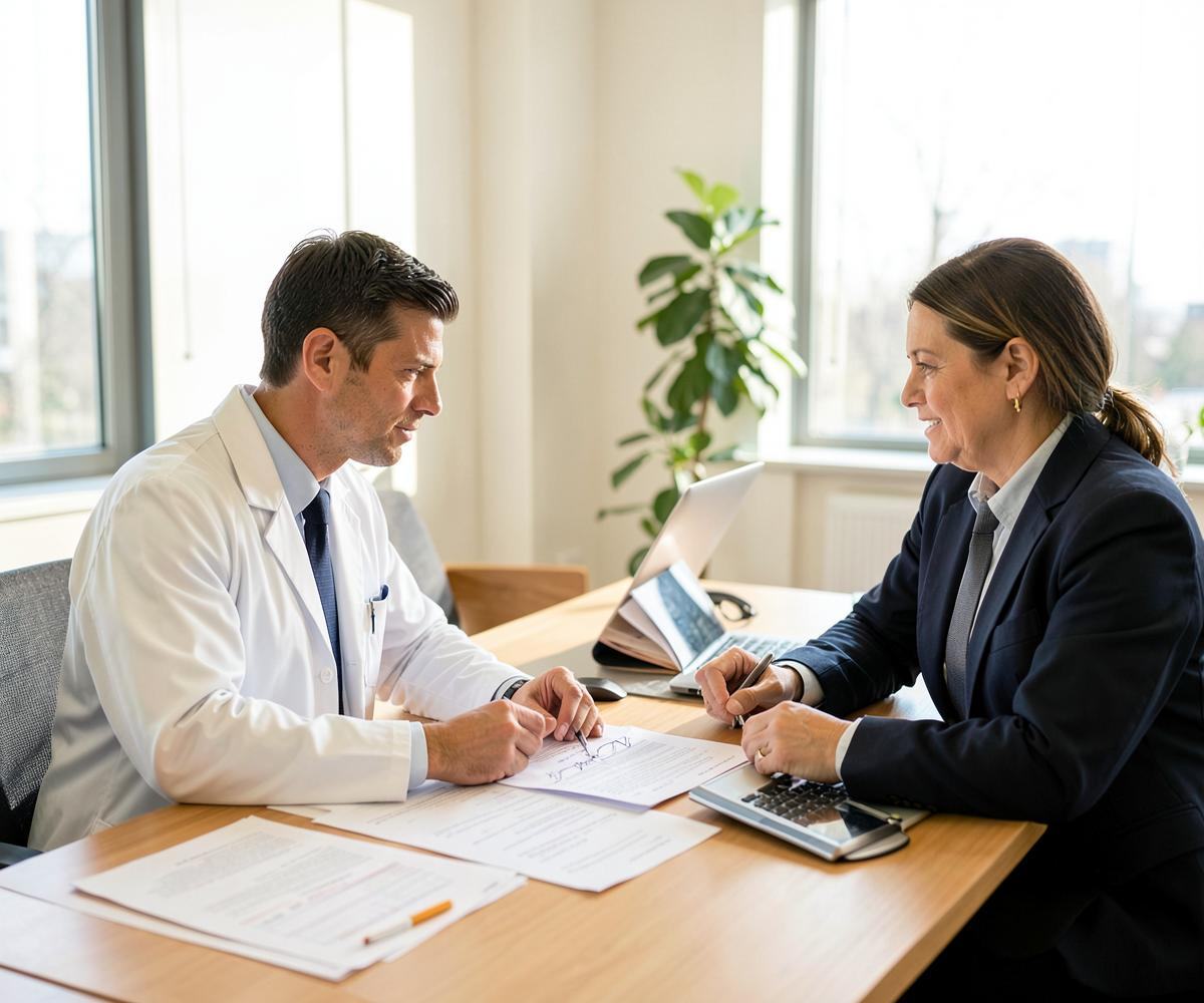A doctor reviewing financial reporting with a Nobilis medical tax adviser